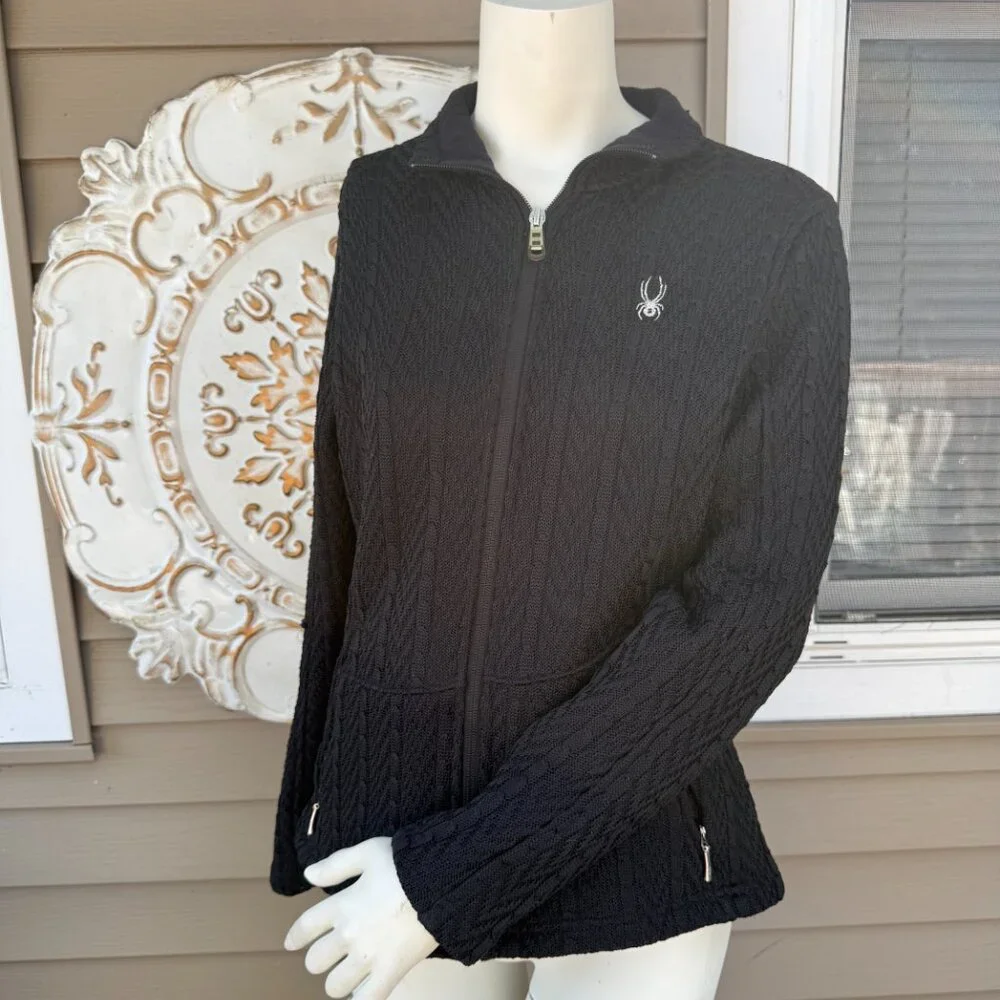 Women's Spyder Black Cable Stryke Knit Jacket - Picture 3 of 8